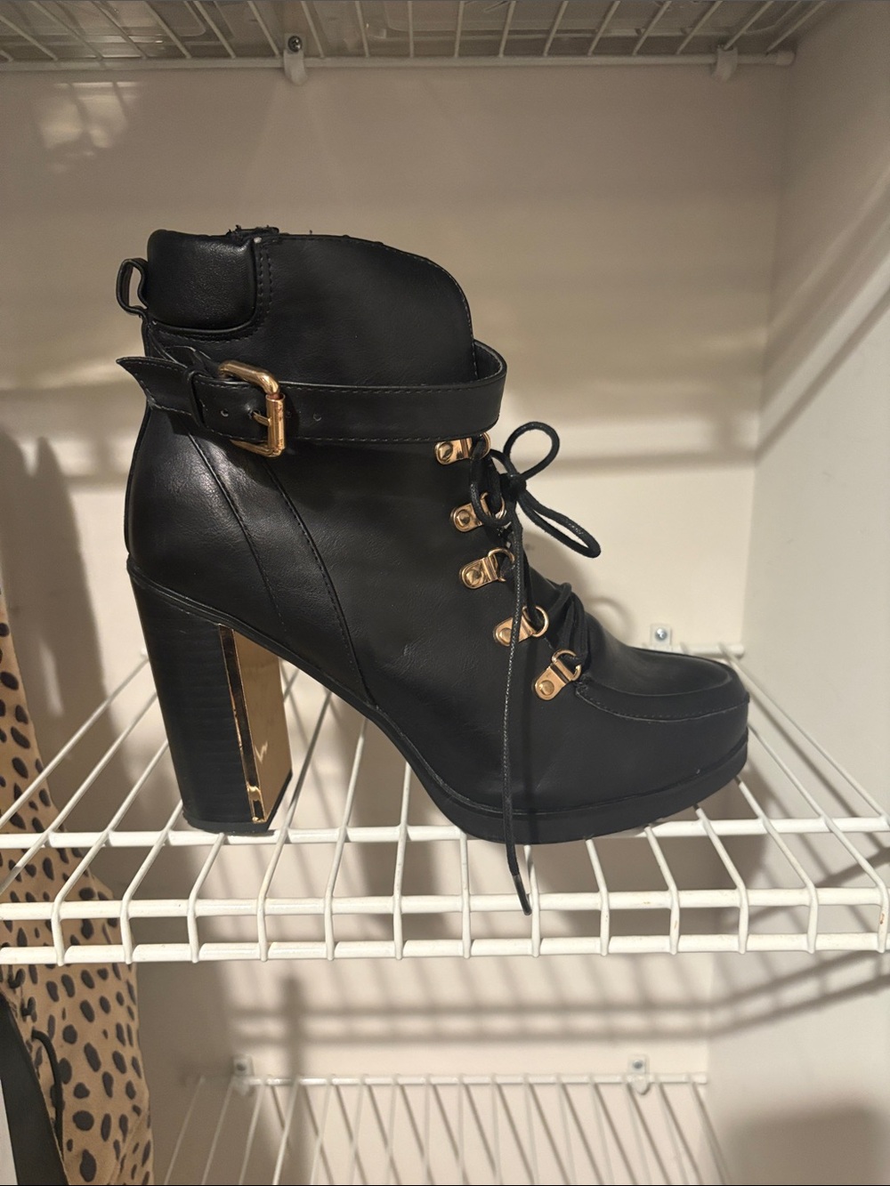 torrid Black Lace-Up Platform Ankle Boot with Gold Hardware